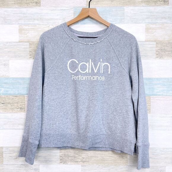 Calvin Klein Tops - Calvin Klein Performance Logo Raglan Sweatshirt Gray Soft Lounge Womens Medium